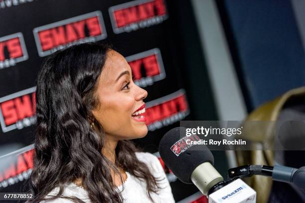 Actress Zoe Saldana visits 'Sway in the Morning' hosted by SiriusXM's Sway Calloway on Eminem's Shade 45 at the SiriusXM Studios onÊon May 3, 2017 in...