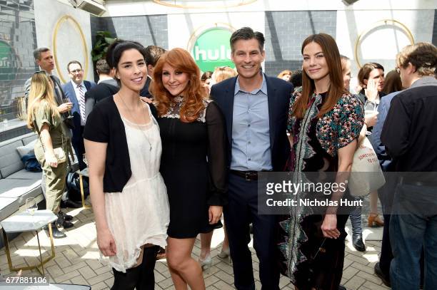 Sarah Silverman, Julie Klausner, Mike Hopkins, and Michelle Monaghan attend the Hulu Upfront Brunch at La Sirena Ristorante on May 3, 2017 in New...