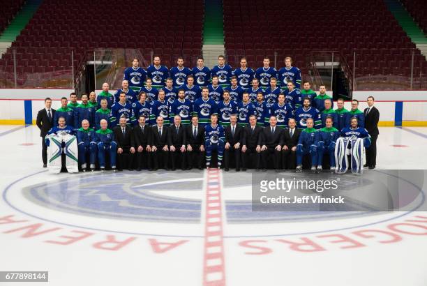 Members of the Vancouver Canucks - Front Row - Jacob Markstrom, Perry Pearn, Assistant Coach, Doug Jarvis, Assistant Coach, Jonathan Wall, Director...