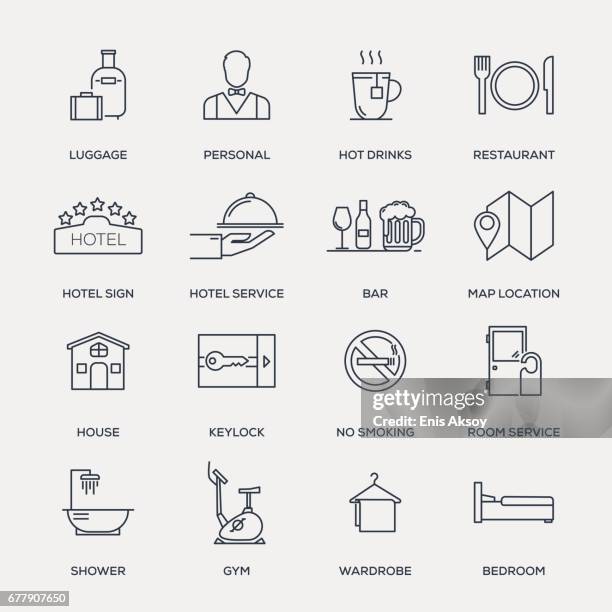 hotel-dienstleistungen-icon-set - line serie - nichtraucher stock-grafiken, -clipart, -cartoons und -symbole