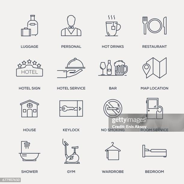 ilustraciones, imágenes clip art, dibujos animados e iconos de stock de conjunto de iconos de los servicios del hotel - serie - no fumar