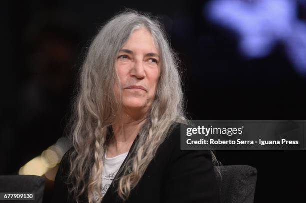 American musician and authoress Patti Smith receives an honorary degree in Literature of Parma's University to at Auditorium Paganini on May 3, 2017...