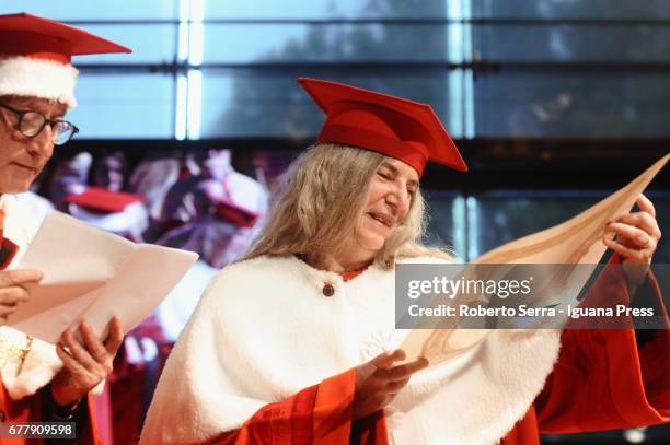 American musician and authoress Patti Smith receives an honorary degree in Literature of Parma's University to at Auditorium Paganini on May 3, 2017...
