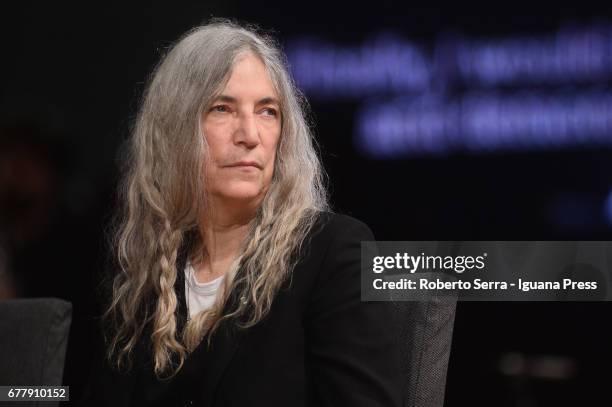 American musician and authoress Patti Smith receives an honorary degree in Literature of Parma's University to at Auditorium Paganini on May 3, 2017...