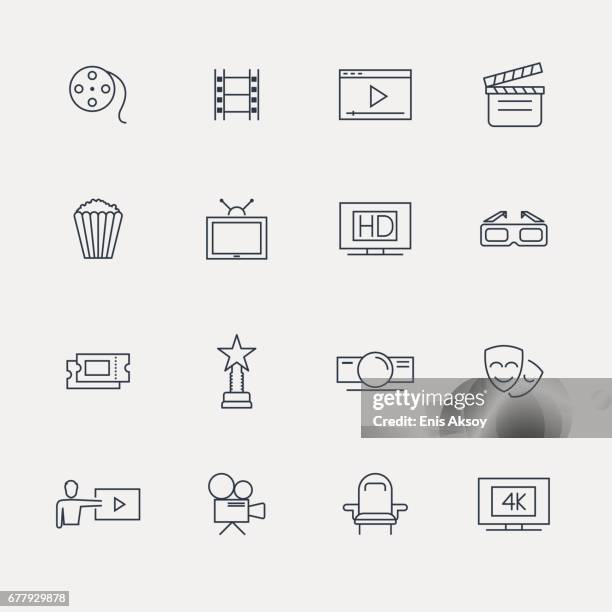 kino-ikonen - line serie - hd format stock-grafiken, -clipart, -cartoons und -symbole