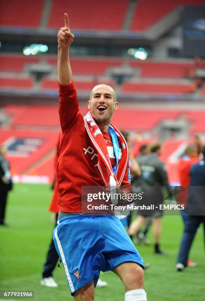 York City's Matty Blair celebrates winning The Blue Square Bet premier Division Promotion Final