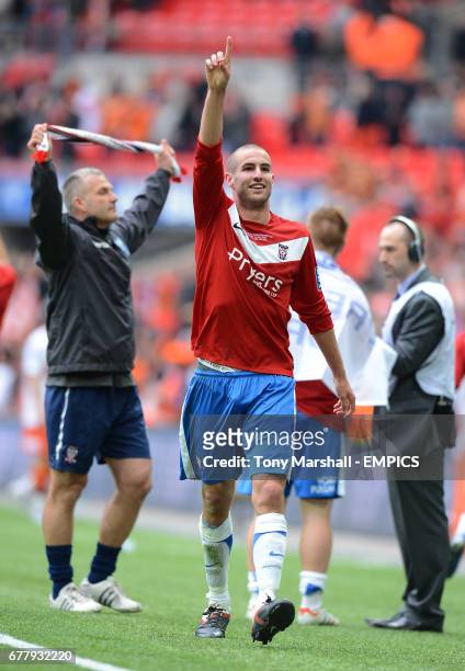 York City's Matty Blair celebrates at the end of the match after winning The Blue Square Bet premier Division Promotion Final