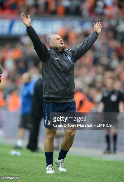 York City's manager Gary Mills celebrates winning the Blue Square Bet Premier Division Promotion Final