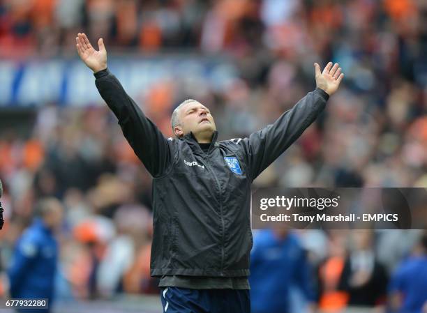 York City's manager Gary Mills celebrates at the end of the match after winning The Blue Square Bet premier Division Promotion Final