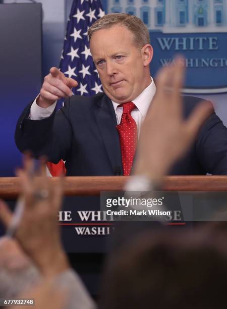 White House Press Secretary Sean Spicer speaks to the media during his daily briefing at the White House, on May 3, 2017 in Washington, DC.