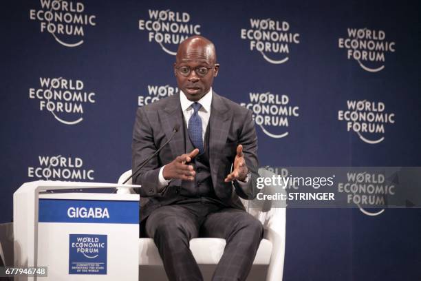 South African finance Minister Malusi Gigaba gives his remarks as part of panel discussion during the first day of the World Economic Forum on Africa...