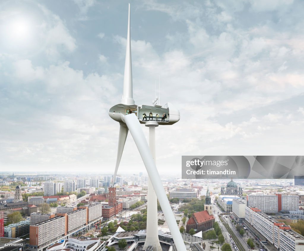 Wind turbine in Berlin TV tower