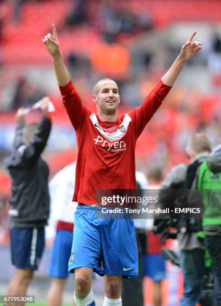 York City's Matty Blair celebrates at the end of the match after winning The Blue Square Bet premier Division Promotion Final