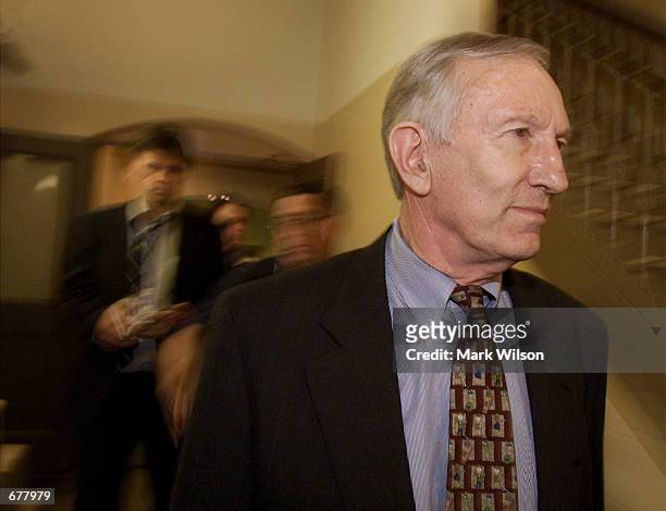 Vermont Senator Jim Jeffords walks down a hall at the U.S. Capitol May 23, 2001 in Washington, DC. Jeffords is expected to announce Thursday his...