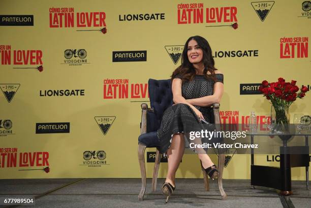 Actress Salma Hayek attends a press conference to promote her new film "How To Be A Latin Lover" at Hotel St. Regis on May 3, 2017 in Mexico City,...