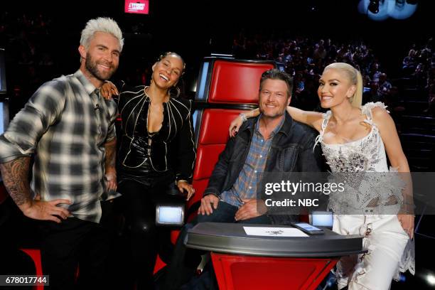 Live Top 11" Episode: 1216B -- Pictured: Adam Levine, Alicia Keys, Blake Shelton, Gwen Stefani --