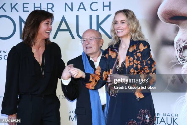 Susanne Wolff, Volker Schloendorff and Nina Hoss during the premiere of the movie 'Rueckkehr nach Montauk' at City Kino on May 3, 2017 in Munich,...