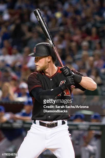 Jeremy Hazelbaker of the Arizona Diamondbacks at-bat during a game against the Los Angeles Dodgers at Chase Field on April 22, 2017 in Phoenix,...
