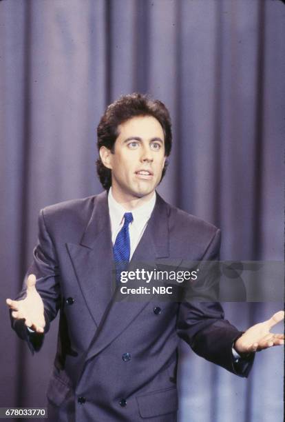 Pictured: Comedian Jerry Seinfeld perfoming stand up comedy on September 25th, 1986--