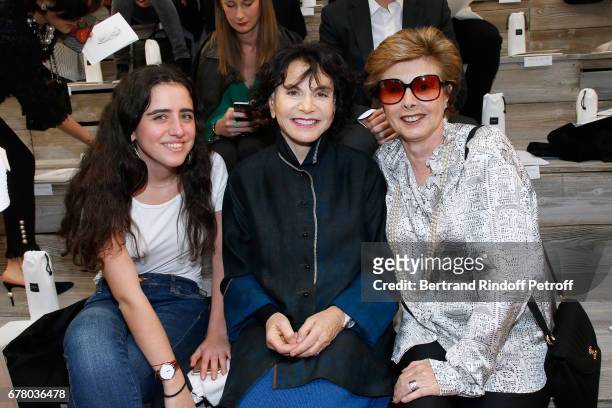 Monique Lang sitting between her garddaughter and Marie-Louise de Clermont Tonnerre attend the Chanel Cruise 2017/2018 Collection Show at Grand...