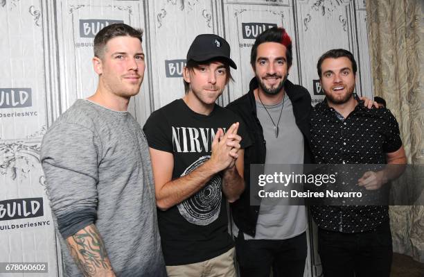 Zack Merrick, Alex Gaskarth, Jack Barakat and Rian Dawson of the music group All Time Low attend Build Presents All Time Low discussing their new...