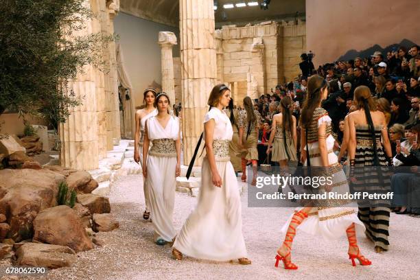 Models walk the runway during the Chanel Cruise 2017/2018 Collection Show at Grand Palais on May 3, 2017 in Paris, France.