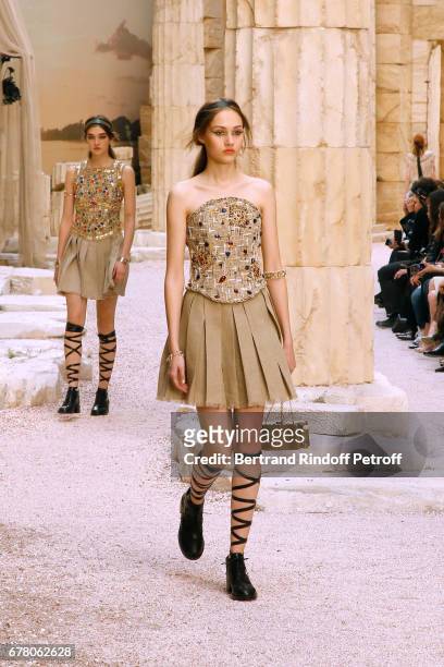 Models walk the runway during the Chanel Cruise 2017/2018 Collection Show at Grand Palais on May 3, 2017 in Paris, France.