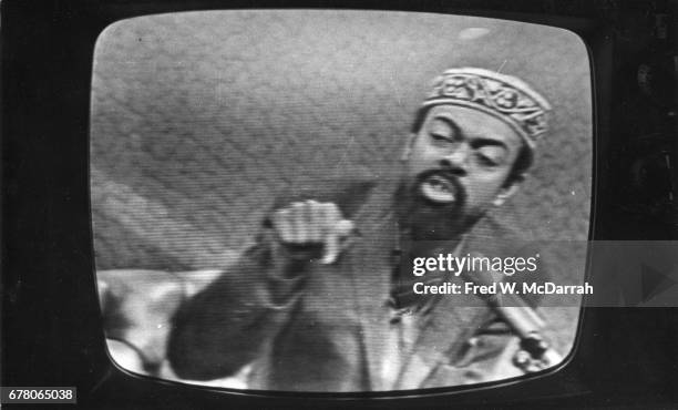 Screen grab of American poet and playwright Amiri Baraka as appears on an unspecified television program, New York, New York, May 14, 1966.