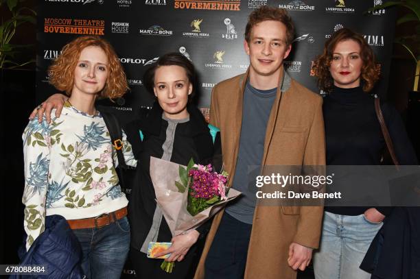 Cast members Chulpan Khamatova, Semyon Shomin and Elena Plaksina attend the press night after party for The Sovremennik Theatre Season at the May...