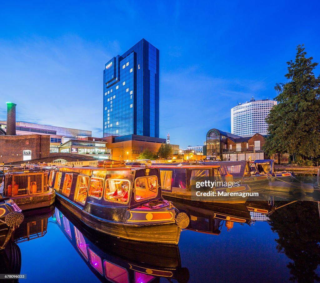 Gas Street Basin area, typical boats in a canal