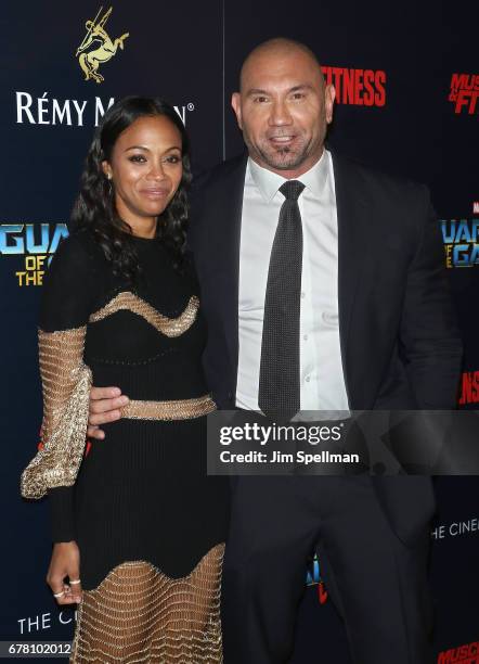 Actors Zoe Saldana and Dave Bautista attend the screening of Marvel Studios' "Guardians Of The Galaxy Vol. 2" hosted by The Cinema Society at the...