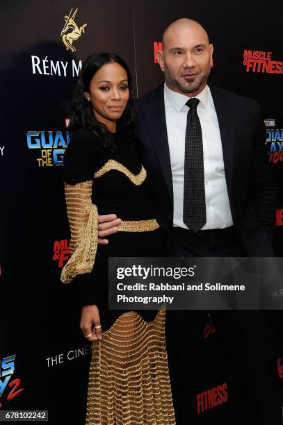 Zoe Saldana and Dave Bautista attends The Cinema Society Hosts A Screening Of Marvel Studios' "Guardians Of The Galaxy Vol. 2"- Arrivals at the...