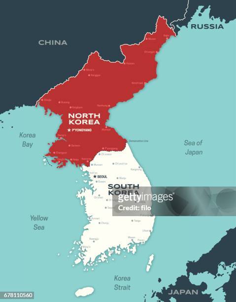 nord- und süd korea koreanische halbinsel karte - demilitarisierte zone in korea stock-grafiken, -clipart, -cartoons und -symbole