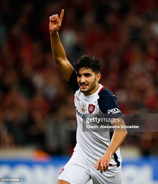 Nicolas Blandi of San Lorenzo celebrates after scoring their second goal during the match between Atletico PR of Brazil and San lorenzo of Argentina...