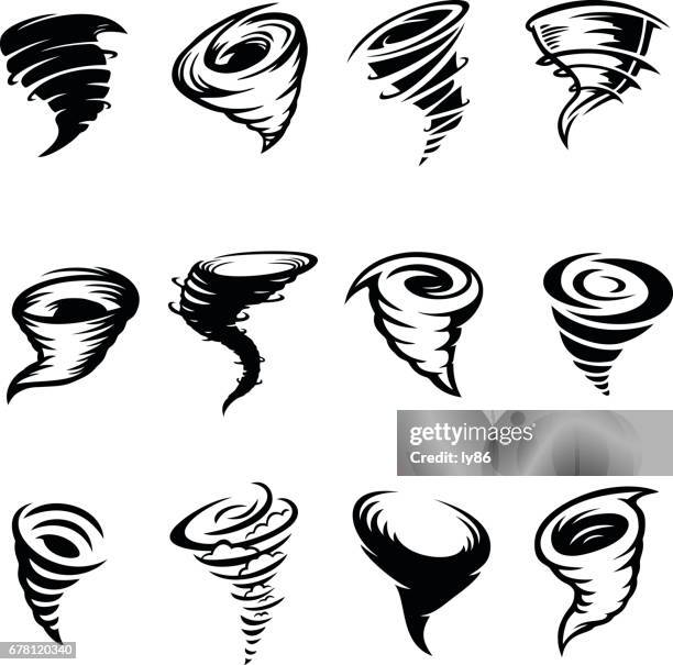 ilustraciones, imágenes clip art, dibujos animados e iconos de stock de diseños de tornado - huracan