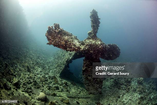 shipwreck of "umbria", starboard propeller - shipwreck stock-fotos und bilder
