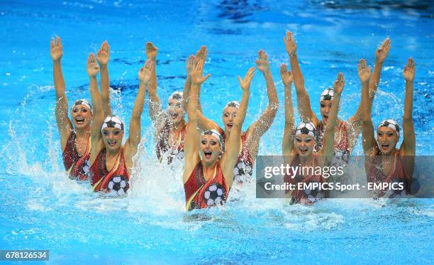 Canada's Synchronised Swimming team during the team technical routine at the Aquatics Centre during Day 13 of the London 2012 Olympic Games.