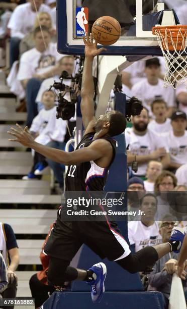 Luc Mbah a Moute of the Los Angeles Clippers scores in the first half against the Utah Jazz in Game Six of the Western Conference Quarterfinals...