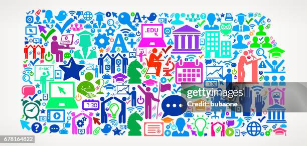 kansas e-learning college education icons background pattern - kansas university stock illustrations