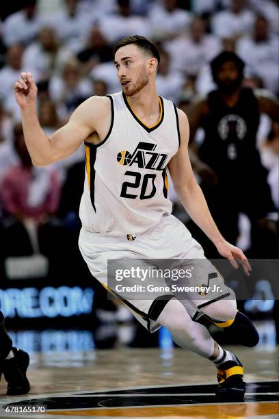 Gordon Hayward of the Utah Jazz on court in the second half against the Los Angeles Clippers in Game Six of the Western Conference Quarterfinals...