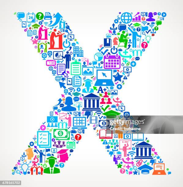 letter x e-learning college education icons background pattern - high school student computer stock illustrations