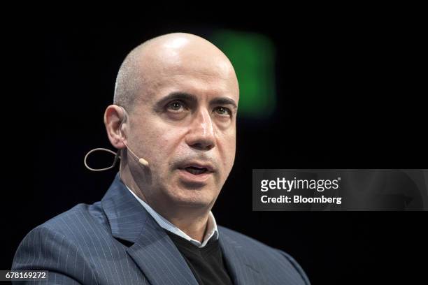 Yuri Milner, co-founder of Mail.ru Group Ltd., speaks at the Milken Institute Global Conference in Beverly Hills, California, U.S., on Wednesday, May...