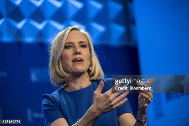 Marne Levine, chief operating officer of Instagram Inc., speaks at the Milken Institute Global Conference in Beverly Hills, California, U.S., on...