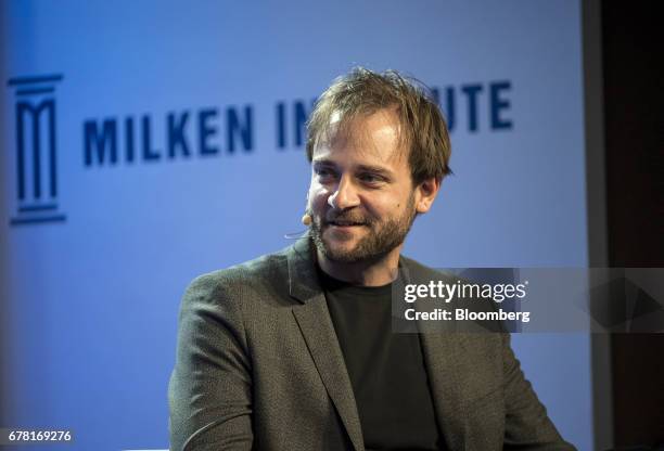 Evan Sharp, co-founder and chief product officer of Pinterest Inc., speaks at the Milken Institute Global Conference in Beverly Hills, California,...