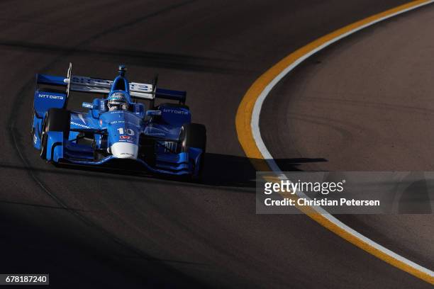 Tony Kanaan of Brazil, driver of the Chip Ganassi Racing Honda drives during practice for the Desert Diamond West Valley Phoenix Grand Prix at...