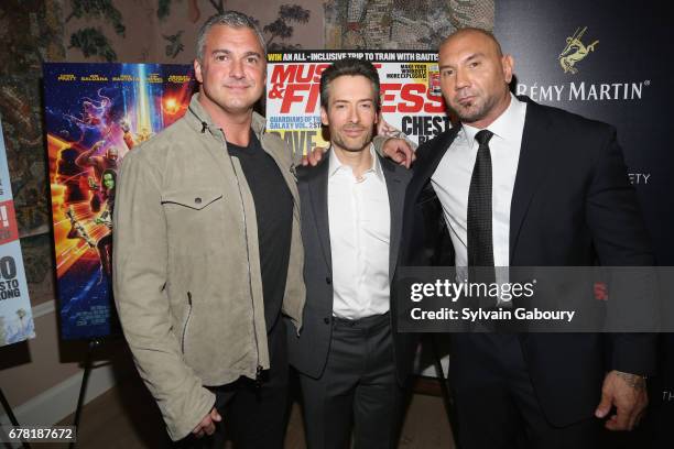 Shane McMahon, Shawn Perine and Dave Bautista attend The Cinema Society with Men's Fitness, Muscle & Fitness and Remy Martin host a screening of...