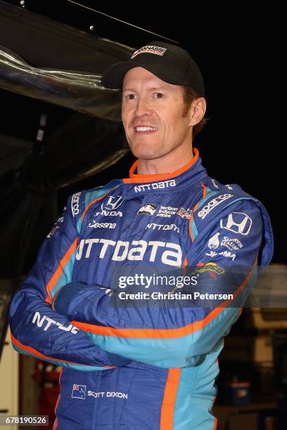 Scott Dixon of New Zealand, driver of the Chip Ganassi Racing Honda on the grid before qualifying for the Desert Diamond West Valley Phoenix Grand...