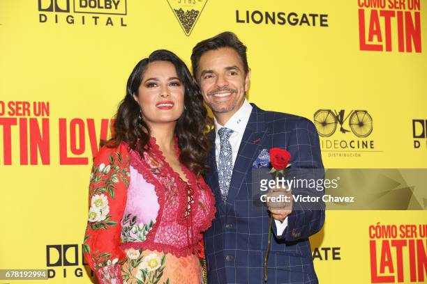 Actress Salma Hayek and actor Eugenio Derbez attend the "How To Be A Latin Lover" Mexico City premiere at Teatro Metropolitan on May 3, 2017 in...