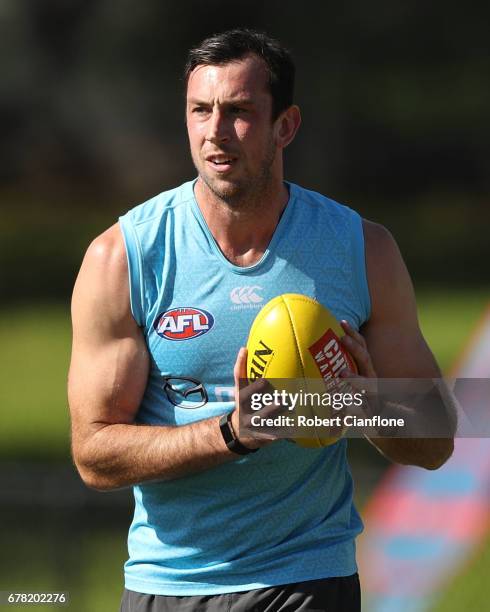 Todd Goldstein of the Kangaroos warms up during a North Melbourne AFL training session at Arden Street Ground on May 4, 2017 in Melbourne, Australia.