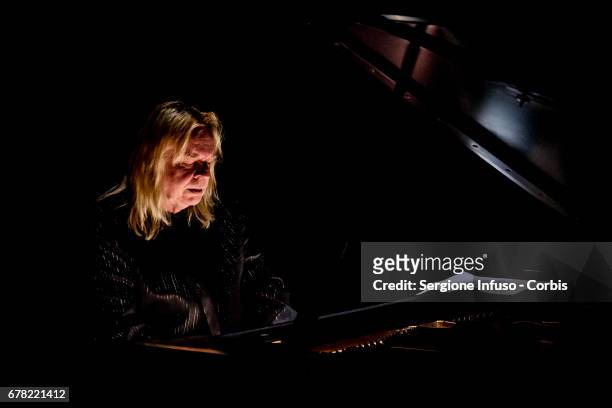 English keyboardist, songwriter, television and radio presenter, and author Rick Wakeman performs on stage on May 3, 2017 in Milan, Italy.